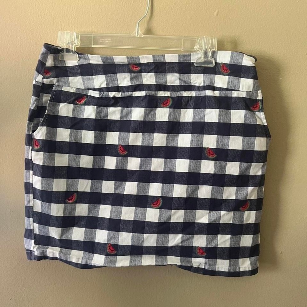 Sara Studio Petite Navy White Gingham Watermelon Embroideredβ Skort Large L